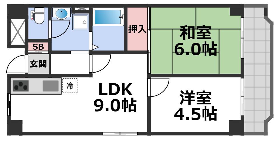 日宝ライフ放出西(2LDK/4階)の間取り写真