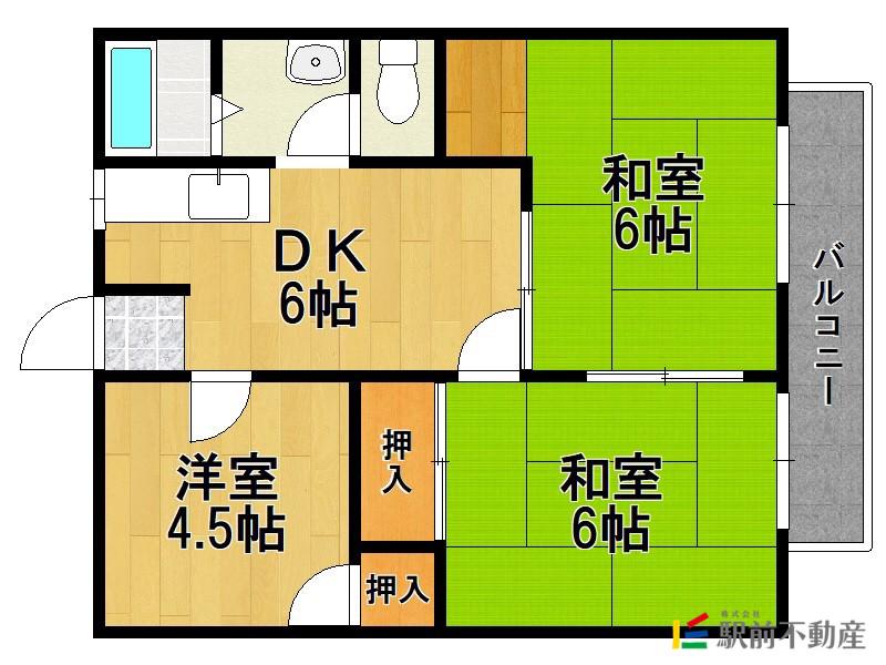 サンハイツ B棟(3DK/2階)の間取り写真