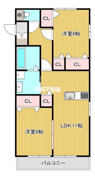 ソレイユ大善寺(2LDK/2階)の間取り写真