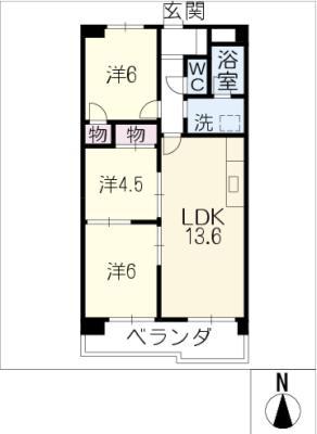 大法ビル(3LDK/6階)の間取り写真