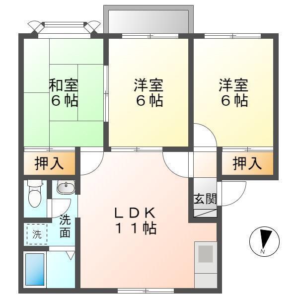 ゆめタウン・ヴィヴィC(3LDK/2階)の間取り写真