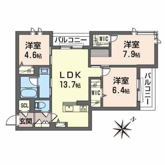 シャーメゾン ルーナ ノワ(3LDK/2階)の間取り写真