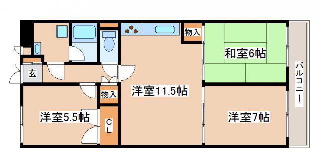パレス朝霧ヶ丘(3LDK/3階)の間取り写真