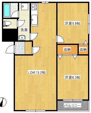 ピュアライフ沼南(2LDK/3階)の間取り写真