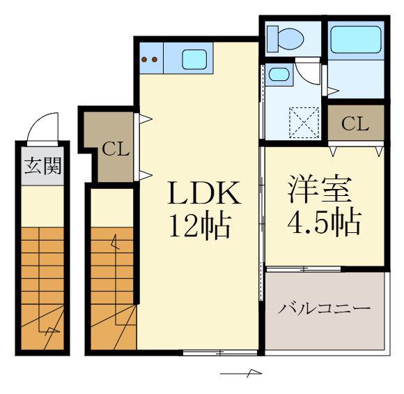 TJ鳴神(1LDK/2階)の間取り写真