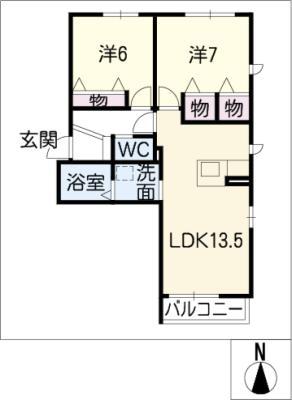 グランシャリオ伝馬(2LDK/2階)の間取り写真