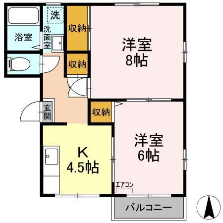ハイツ・若草(2K/2階)の間取り写真