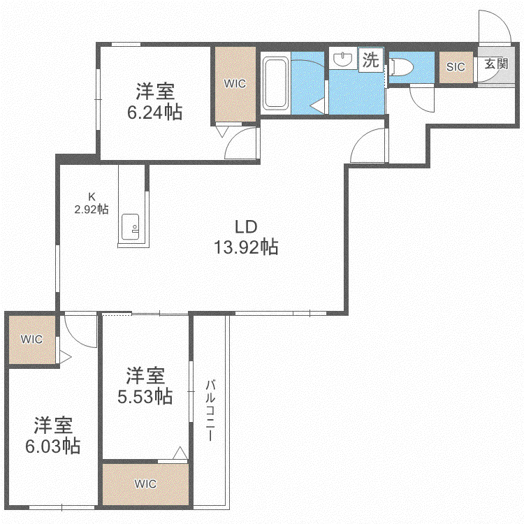 SーRESIDENCE琴似4条(3LDK/2階)の間取り写真