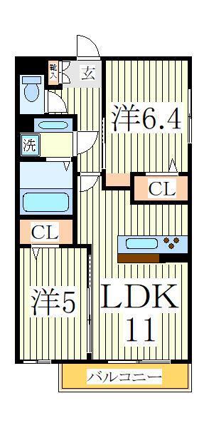 クラレット A棟(2LDK/3階)の間取り写真