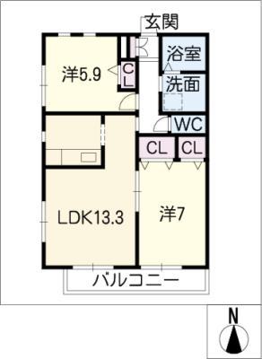ツイン キャッスル イースト(2LDK/2階)の間取り写真