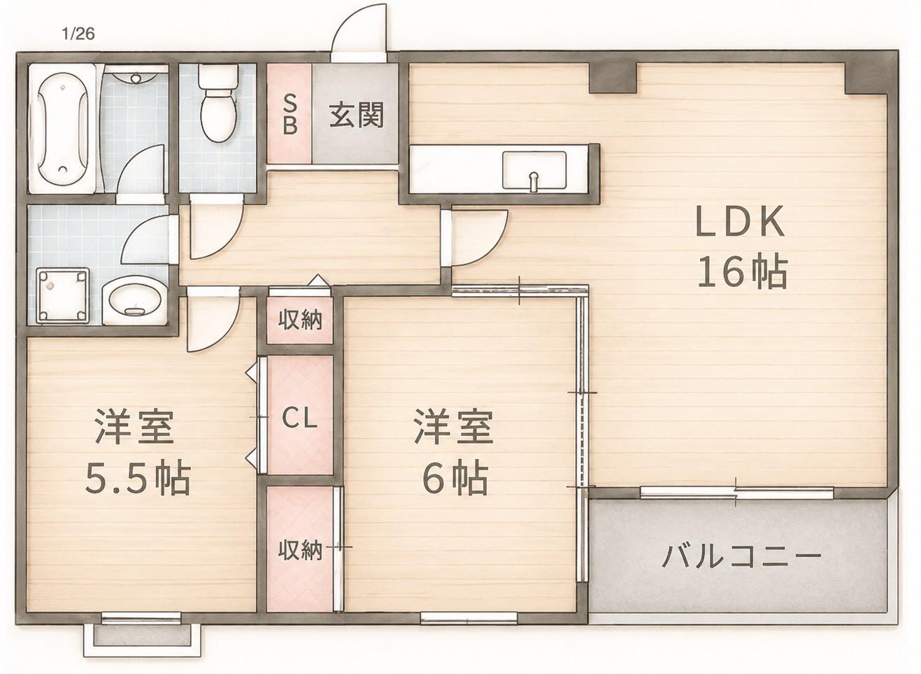 エスパシオ西田辺(2LDK/7階)の間取り写真