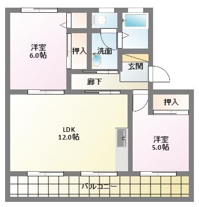 グリーンハイツ萩丘B(2LDK/3階)の間取り写真