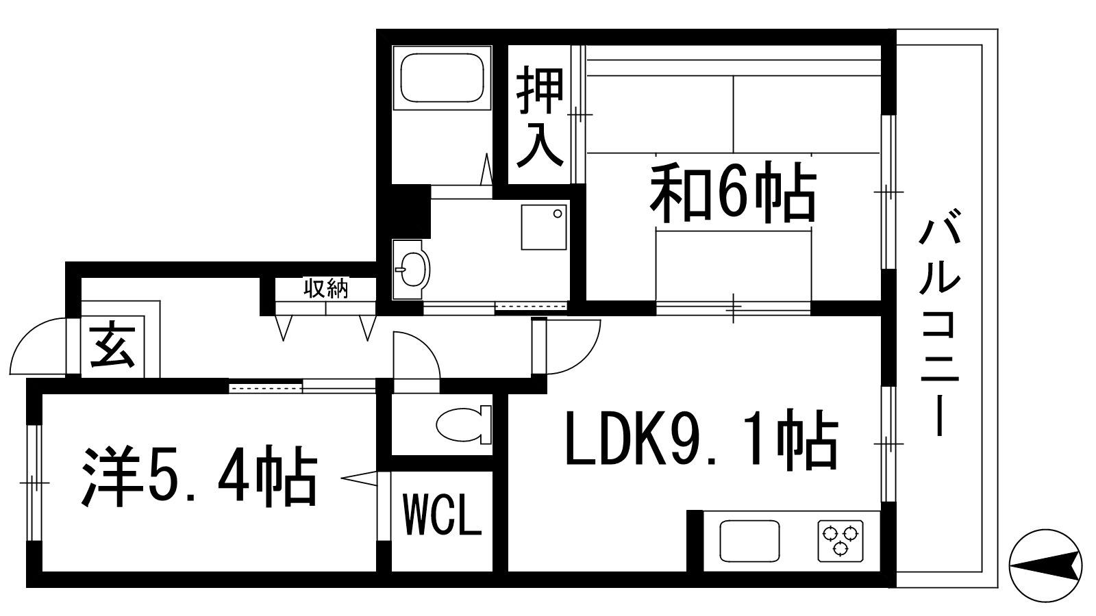 フレール宝塚御殿山3号棟(2LDK/2階)の間取り写真