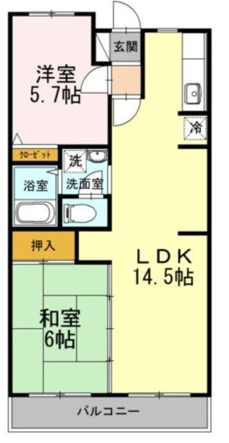 カサベルデU(2LDK/1階)の間取り写真