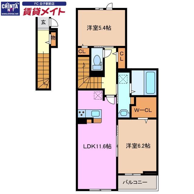 フレンド A棟(2LDK/2階)の間取り写真