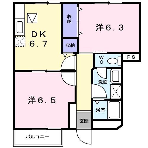 プリムヴェールA(2DK/1階)の間取り写真