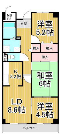 メゾンドール宝塚(3LDK/6階)の間取り写真