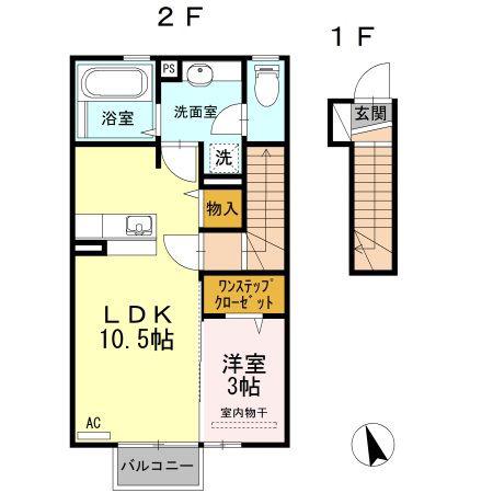 カメリアハイムII(1LDK/2階)の間取り写真