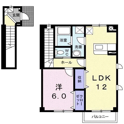プリムローズI(1LDK/2階)の間取り写真