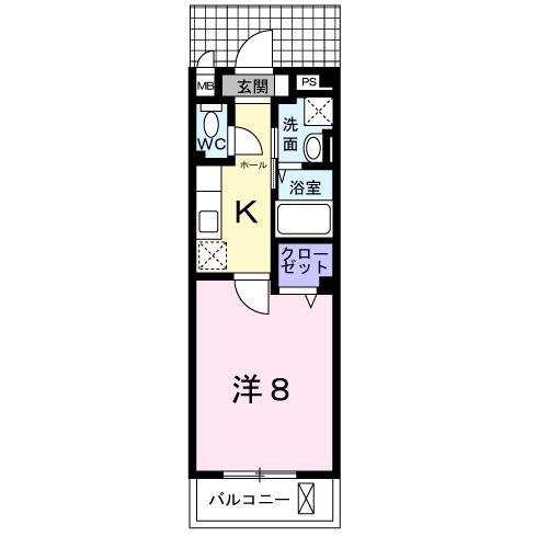 プラシード鳥羽I(1K/2階)の間取り写真
