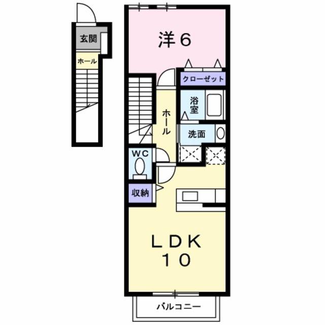 プリムローズ Ⅱ(1LDK/2階)の間取り写真