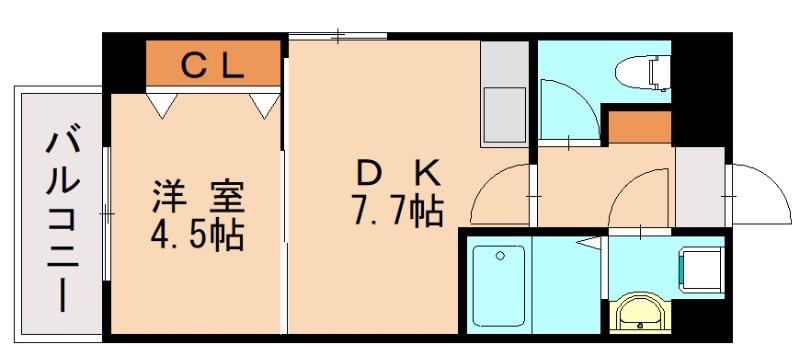 ルーエハイム(1DK/4階)の間取り写真