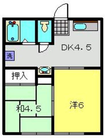 ルファール二ツ橋(2DK/1階)の間取り写真