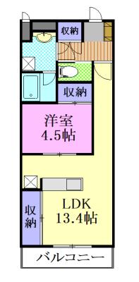 エソール陽東(1LDK/4階)の間取り写真