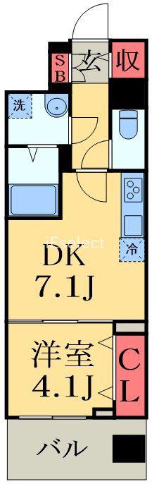 MADER ZERO(1DK/9階)の間取り写真