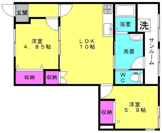 ポルトボヌールGS(2LDK/3階)の間取り写真
