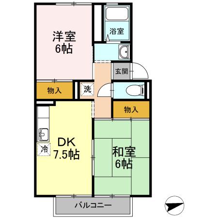 アヴァンセ A棟(2DK/2階)の間取り写真