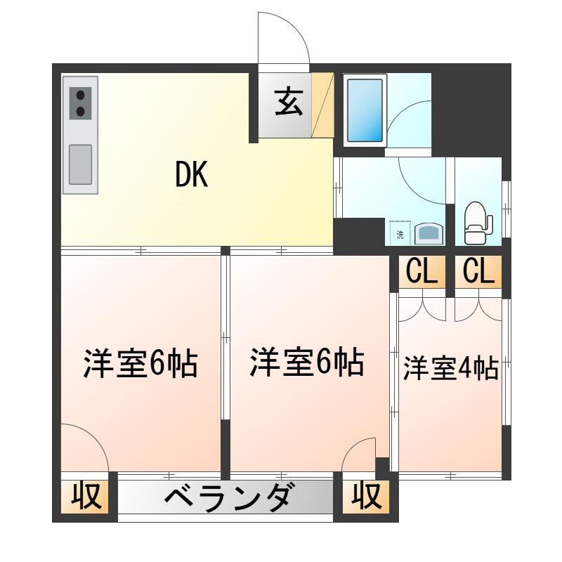 シャトレ―木の実町(3DK/2階)の間取り写真
