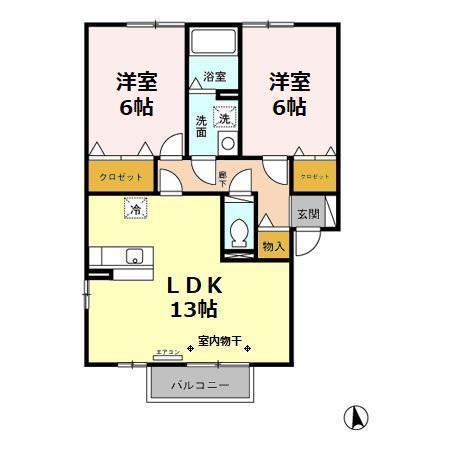 グレイスコートI(2LDK/2階)の間取り写真
