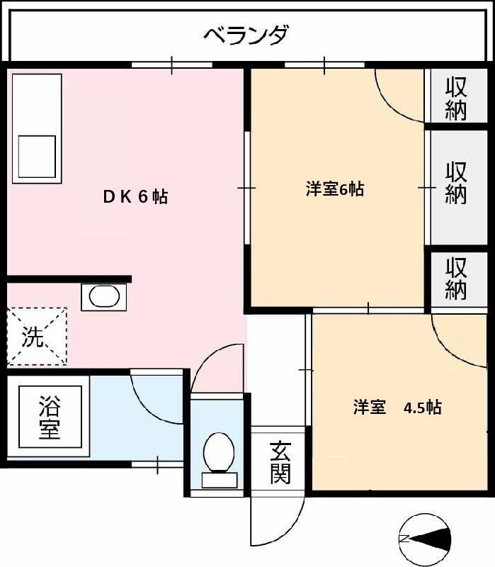 ドルフィン錦町(2DK/2階)の間取り写真