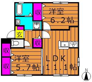 グレイス今(2LDK/1階)の間取り写真