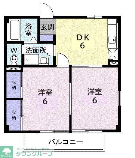 ニューハイツ柿沢(2DK/2階)の間取り写真