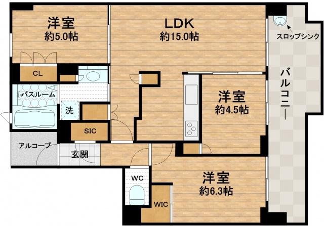 森ノ宮中央レジデンス(3LDK/1階)の間取り写真