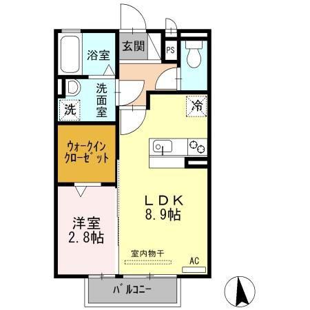 ヒルズ長良(1LDK/2階)の間取り写真