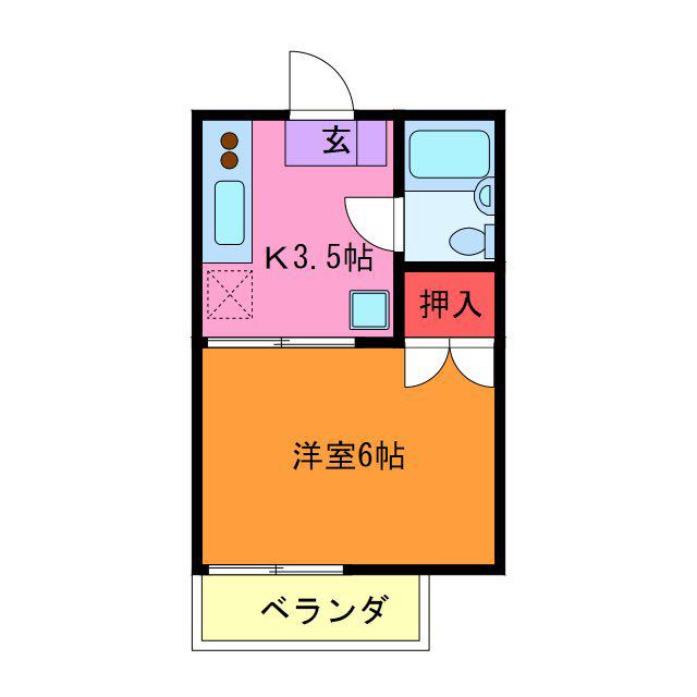 取手戸頭第1グリーンコーポ(1K/2階)の間取り写真