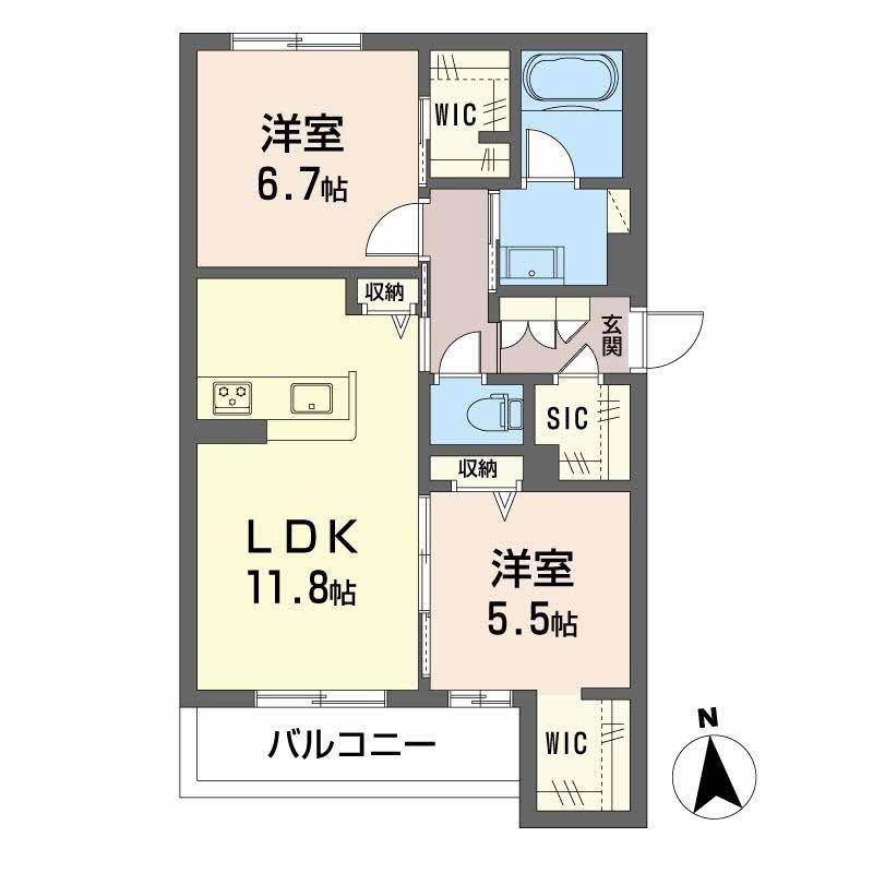 シャーメゾン グレイスガーデン(2LDK/2階)の間取り写真