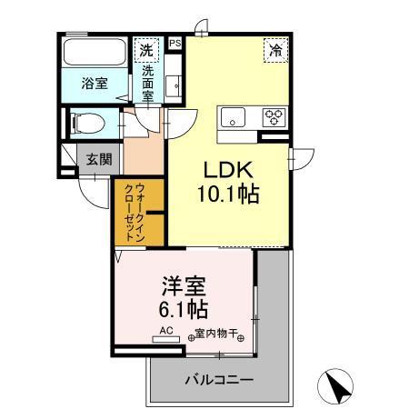 ヒルズ飯田(1LDK/2階)の間取り写真