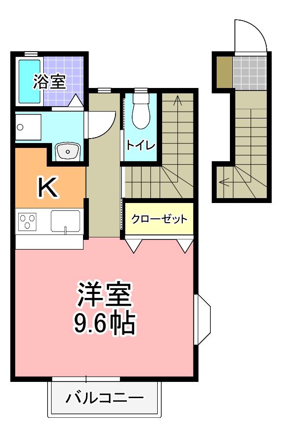 ルス ソラール B棟(ワンルーム/2階)の間取り写真