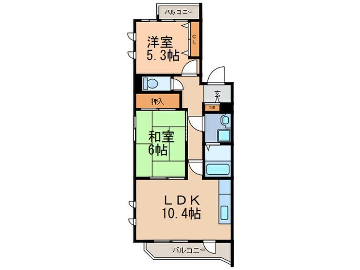 アゼリア六甲(2LDK/4階)の間取り写真