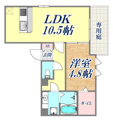 ラフォレア甲南山手(1LDK/1階)の間取り写真