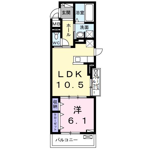 クオーレD(1LDK/3階)の間取り写真