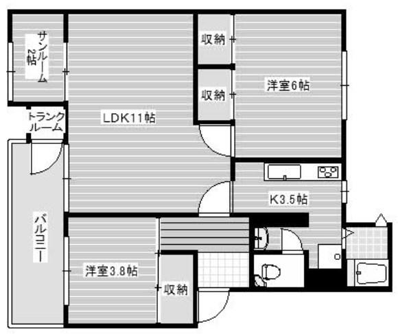 北須磨団地C棟(2LDK/3階)の間取り写真