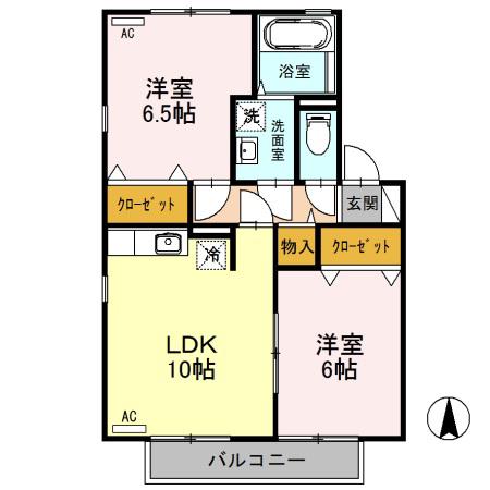 リビングタウン A(2LDK/2階)の間取り写真