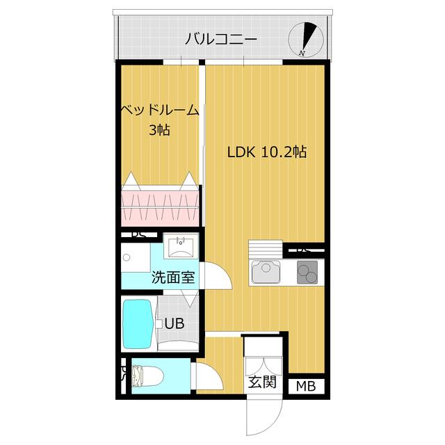 ミライエ・エヌワン(1LDK/3階)の間取り写真