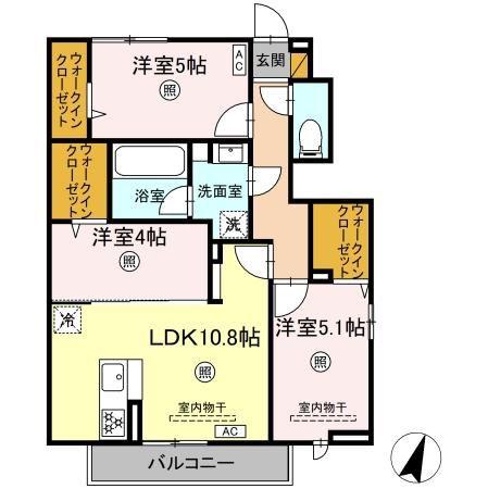 ヒルズ平泉 C(3LDK/1階)の間取り写真
