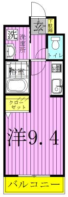 ホープヒルズ(ワンルーム/2階)の間取り写真